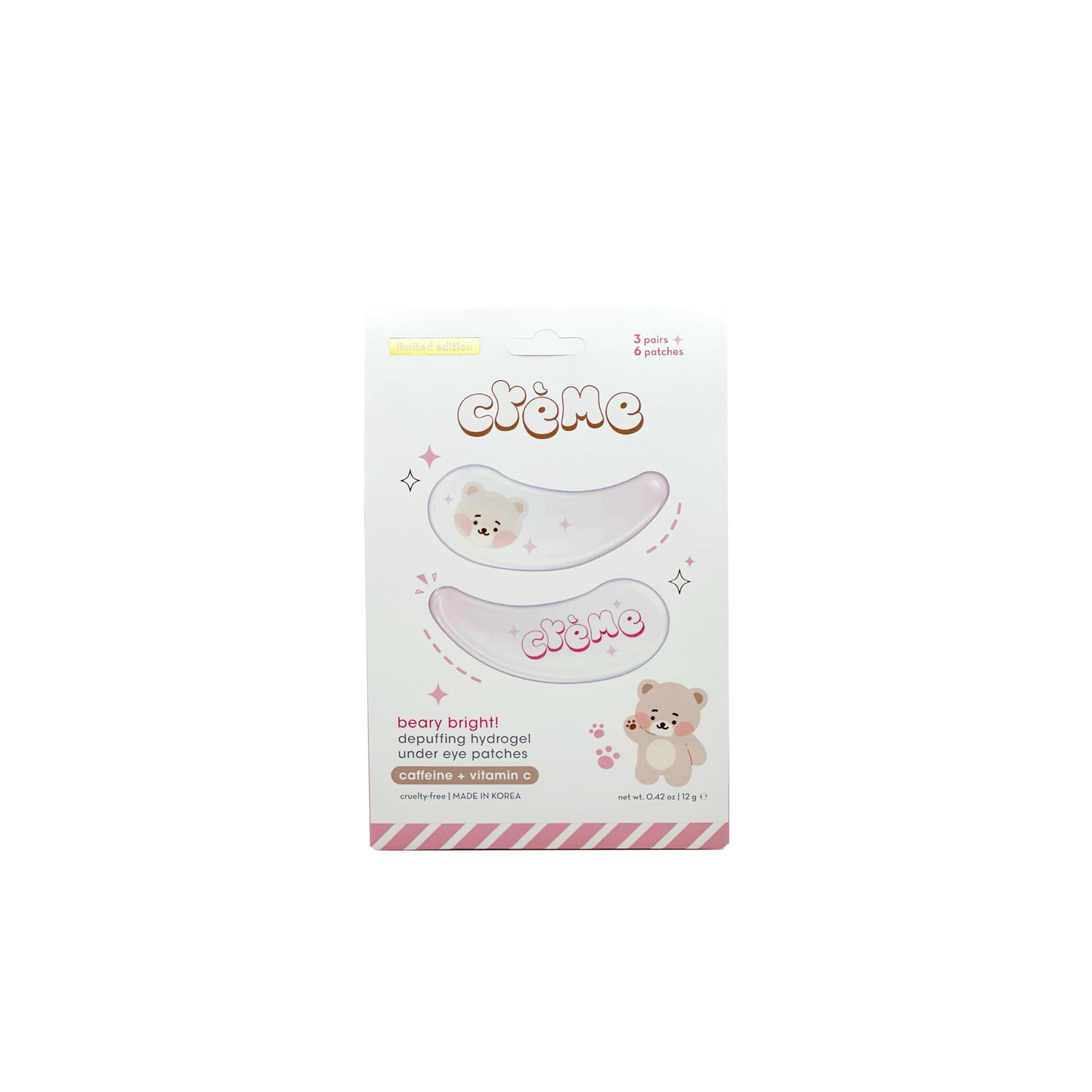 Máscara para olhos The Crème Shop Boba Bears Beary Bright Depuffing Hydrogel Under Eye Patches - kit 3 pares